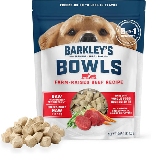 Barkleys Bowls, Freeze-Dried Raw Beef Dog Food, Fresh Whole Food Ingredients with