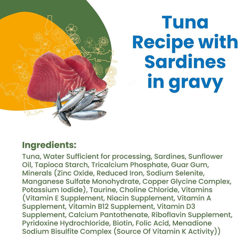 almo nature HQS Complete Tuna with Sardines in Gravy, Grain Free, Adult Cat Canned Wet Food, Flaked