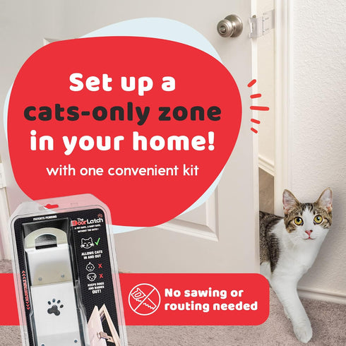 Steel Cat Door Strap and Latch, Sturdy Door Holder for Dogs and Kids, White Powder Coated Cat Door Latch