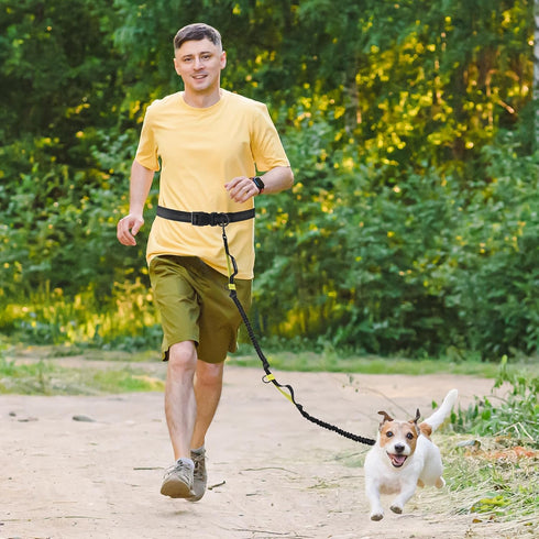 Mile High Life Retractable Hands Free Dog Leash, 7FT, Waist Running Adjustable, Reflective Dual Black Bungees, for