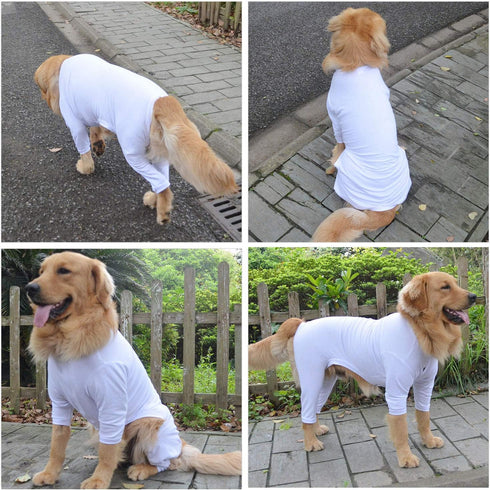 Lovelonglong Four Feet Dog Lightweight Pajamas, Pure Cotton Dog Jumpsuits T-Shirt for Large Medium Small Dogs (White S)