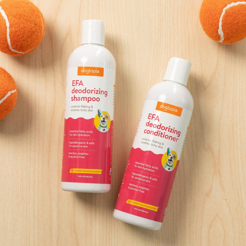 Essential Fatty Acid (EFA) Shampoo and Conditioner for Pets - 12oz Deodorizing Cherry Blossom Scent, Tearless, Soapless