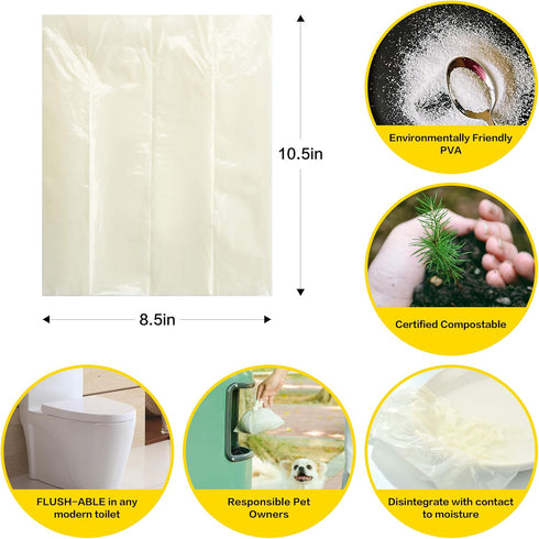 Doodie Flush Dog Poop Bag, 50 Biodegradable Waste Bags with Quick Dispenser, Eco Friendly, Compostable