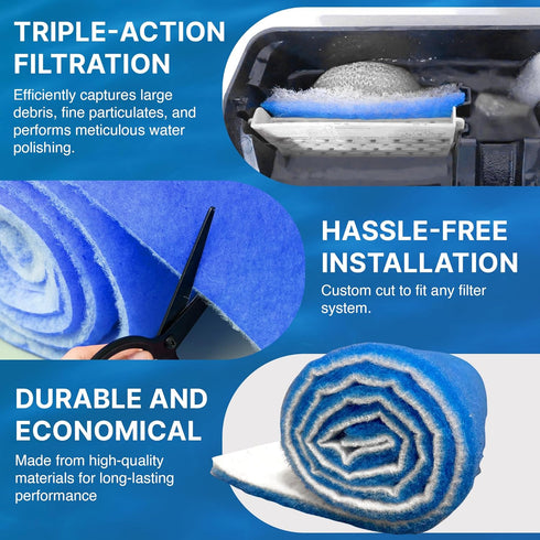 Premium Koi Pond and Aquarium Filter Media Roll, 12 inch by 1 inch Thick for Freshwater or Marine Aquariums