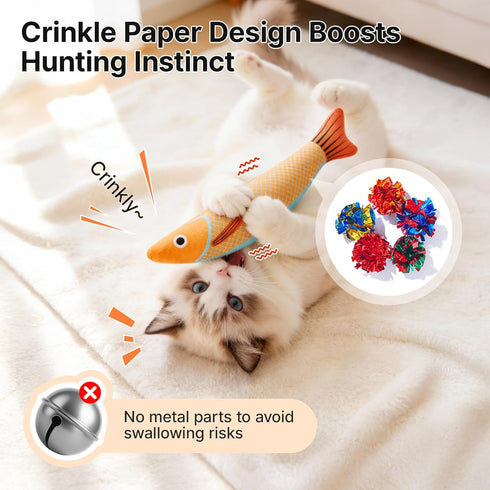 3 Pack, 9.4 Inches Potaroma Cat Toys Saury Fish, Catnip Crinkle Sound, Soft and Durable, Interactive Kitten Kicker