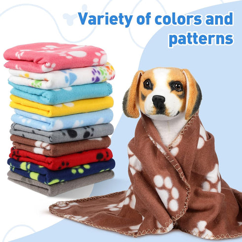 10 Pieces Pet Blankets with Paw Print Dog Cat Soft Fleece Blankets Sleep Mat Pad Bed Cover for Kitten Puppy and Other Small Animals, 24 x 28 Inch (Bright Color) by Tatuo