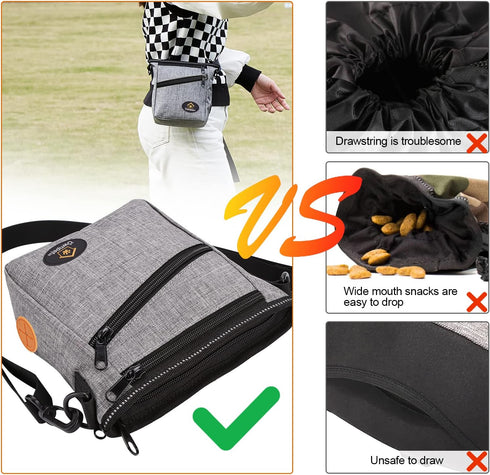Ownpets Dog Training Pouch: Pet Treat Pouch with Collapsible Bowl, 4 Ways to Wear, Grey
