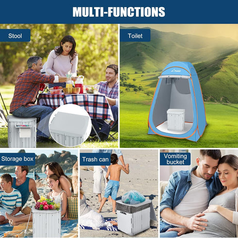 XL Portable Toilet for Adults, 15.4" H Foldable Camping Toilet with Detachable Phone Shelf and Lid for Hiking
