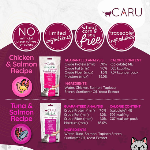 Caru Daily Dish Smoothies Lickable Chicken & Salmon Cat Treat, 4 Pouches per Pack - Pack of 12