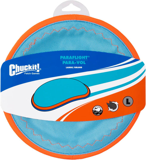 Chuckit Paraflight Flying Disc Dog Toy, Large 9.75", Orange and Blue