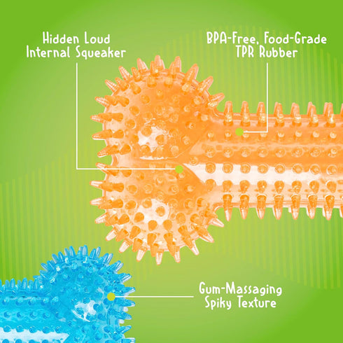 Gnawsome 6.5” Spiky Squeaker Bone Dog Toy, Medium, Durable for Heavy Chewers, 100% BPA-Free