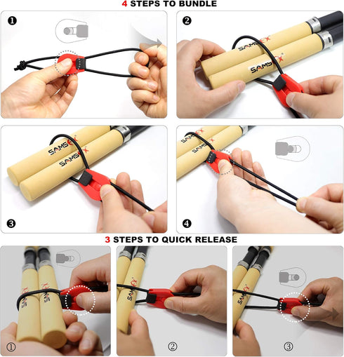 SAMSFX Fishing Rods Belt Stretchy Wrap - Elastic Cable Ties for Casting, Spinning & Fly Rods