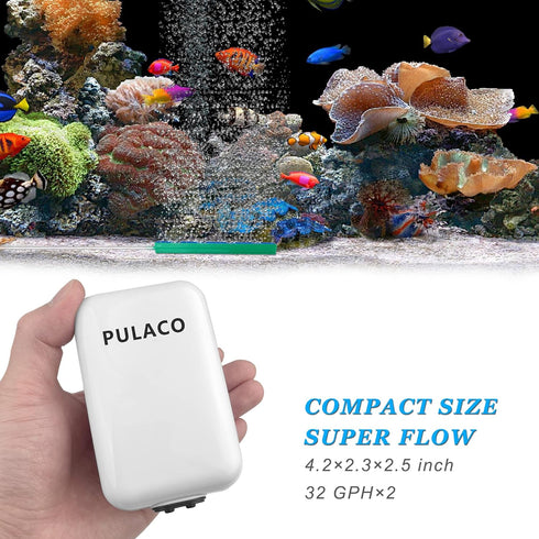 PULACO Dual Outlet Aquarium Air Pump, Quiet Oxygen Pump with Accessories for 10 to 100 Gallon Tanks