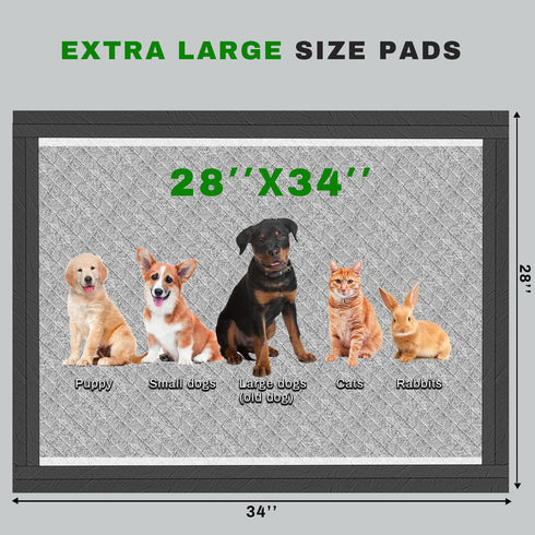 28x34 Inches (30 Charcoal Puppy Pads Extra Large Dog Pee Pads Odor-Control & Leak-Proof Disposable Pet Training Black
