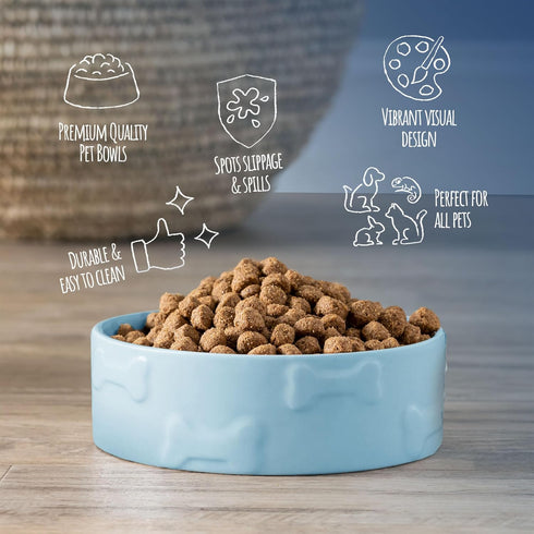 Park Life Designs Large Ceramic Dog Bowl for Food & Water | Durable, Easy-Clean & Dishwasher-Safe, Manor Blue