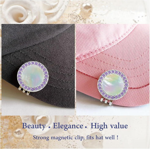 Golf Ball Marker Hat Clip with Pearl Crystal Ball Marker, Golf Accessories and Gifts for Women