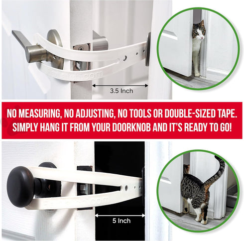 Bright White Cat Door Holder Latch - Fast Install Flex Latch Strap, Keeps Dogs Out of Litter & Food