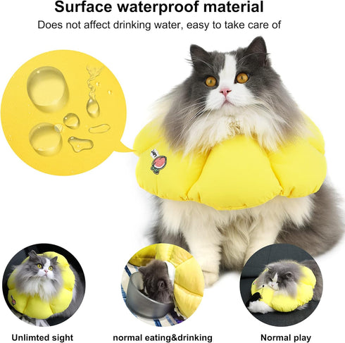HiDREAM Cat Cone Collar, Cute Waterproof Elizabethan E Collar for Cats, Anti-Bite Lick Wound Healing Safety Collar,