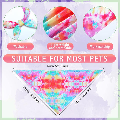 50 Summer Silkfly Pcs Tie Dye Dog Bandanas Bulk Pet Scarf Grooming Salon Triangle Washable Dog Bib Kerchief for Large