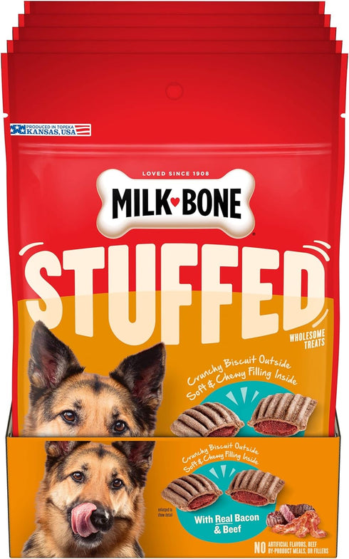 Milk-Bone Stuffed Dog Treats with Real Bacon & Beef, 10 Ounce (Pack of 5), Crunchy Biscuit with Soft Filling