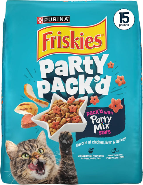 Purina Friskies PartyPackdwithFlavors ofChicken,Liver and Turkey CrunchyDryCat Food - 15 lb. Bag
