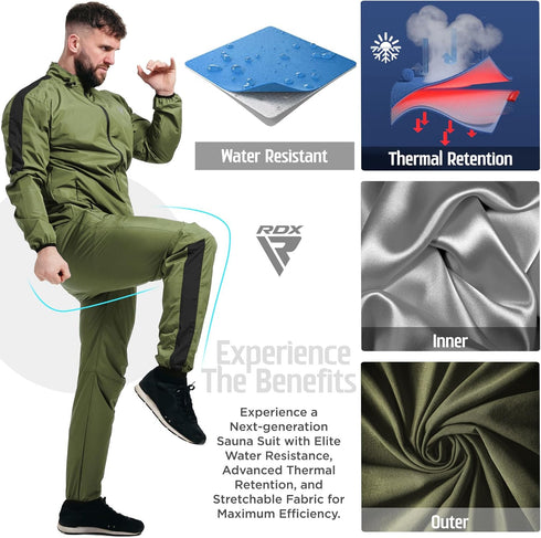 100 RDX Sauna Suit Full Body Heat Sweat Suit, Reach Oeko TEX Certified, Anti Rip Long Sleeve Tracksuit Top Bottom