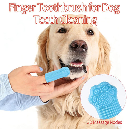 NOWANDBIRD 3PCS 2 Pet Grooming Kit Dog Bath Brush with Soap Dispenser & Finger Toothbrushes | Silicone Dog Shampoo