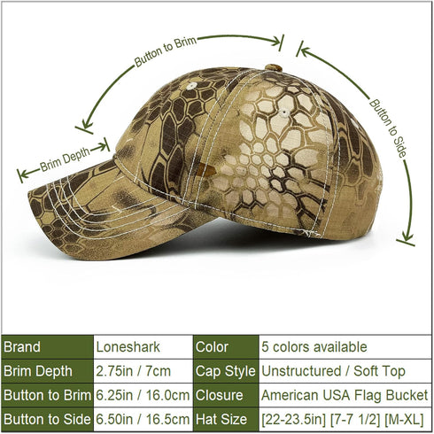 Loneshark Men's Camo Baseball Hats with American Flag Buckle, USA Tactical Operator Patriotic Cap, US Army Military OCP