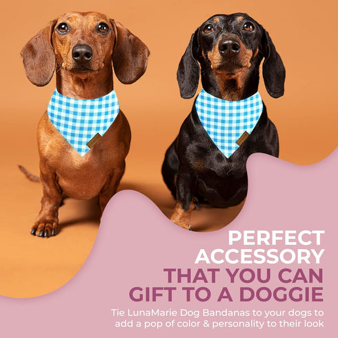 Luxury Dog Bandanas - Premium Silky Fabric Puppy Bandanas, 100% Handmade Quality, Custom Shape, Blue Checkers, Large