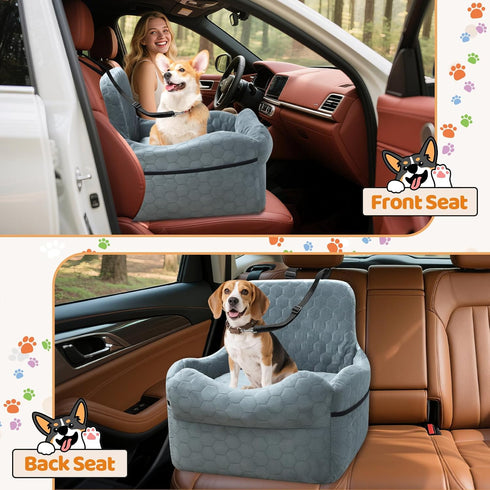 35 lbs 2 Dog Car Seat for Small/Medium Dogs - Puppy Car Seat Under with Thick Elevated Cushion & Safety Belt for Travel