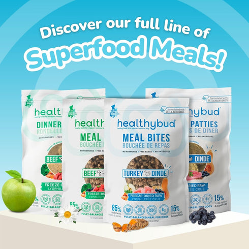 healthybud Raw Dog Food - Freeze Dried Turkey Patties, Grain Free Puppy Food, Human Grade, High Protein, Dehydrated