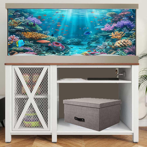 Underwater Aquarium Background, Ocean Floor Coral Reef, Polyester Fish Tank Background with 6 EVA Double-Sided Tapes