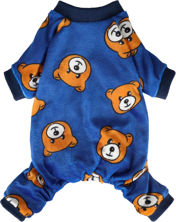 Fitwarm Cute Bear Dog Pajamas | Fleece Pet Onesie for Small Dogs, Royal Blue & Brown, XXL