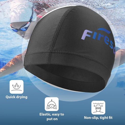Firesara Fabric Swim Cap, High Elasticity Swimming Cap Keeps Hair Clean Breathable Fit Both Long Hair Short Hair, Swim Caps Woman Girls Men Kids One Size Hat by Firesara