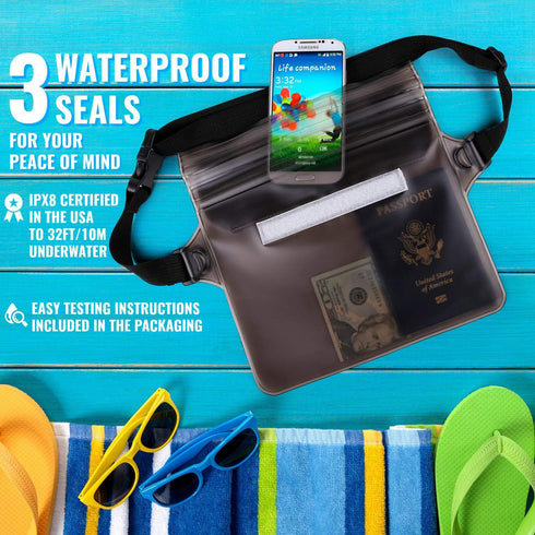 GLBSUNION Waterproof Pouch Dry Bag with Waist Strap (2 Pack), Keep Your Phone and Valuables Safe/Dry