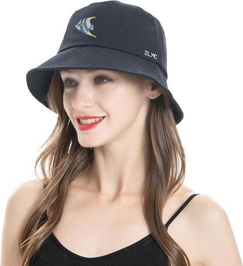 ZLYC Unisex Fashion Embroidered Bucket Hat, Summer Fisherman Cap for Men, Women, and Teens