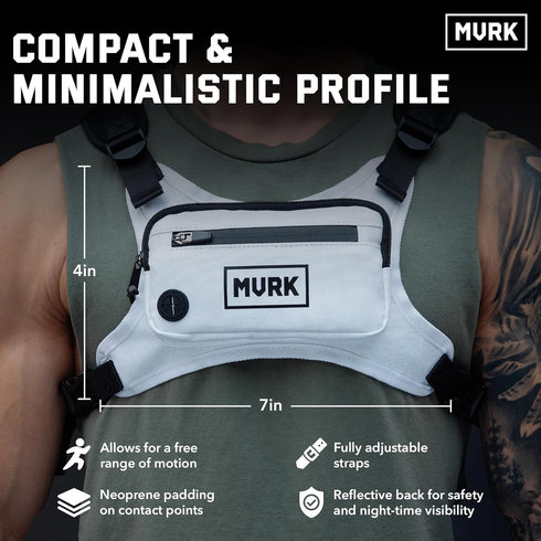 MVRK Lightweight Water Resistant Chest Pack - Minimalist Vest with Phone Holder & Extra Storage (White)