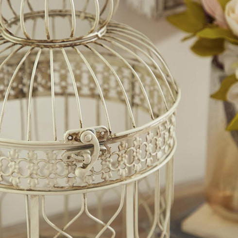 Deco 79 Metal Round Birdcage Set of 2, 22" & 18"H, with Latch Lock Closure and Hanging Hook, Cream