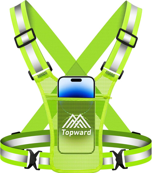 Running Vest Chest Phone Holder, Reflective Safety Gear for Dog Walking, Cycling - Adjustable Waist/Shoulder