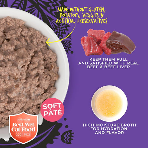 5.5 oz. (8 Count) Tiki Cat After Dark Soft Pate Wet Cat Food, Beef & Beef Liver Recipe, Can
