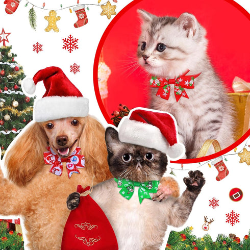 Maitys 80 Pcs Christmas Dog Collar with Bow, Snowman, Snowflake, Christmas Tree, Adjustable Neckties for Pets
