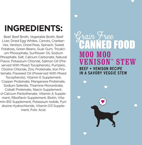 I AND LOVE AND YOU Wet Dog Food, Moo Moo Venison Stew, Beef + Venison Recipe, Grain Free, 13oz Can, 12pk