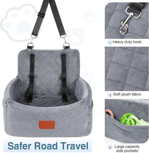 30lbs,Comfy Cover,2 WOOAIDAGG Dog Car Seat for Small Dogs Under & Safe Travel Bed with Washable Clip-On Safety Leashes