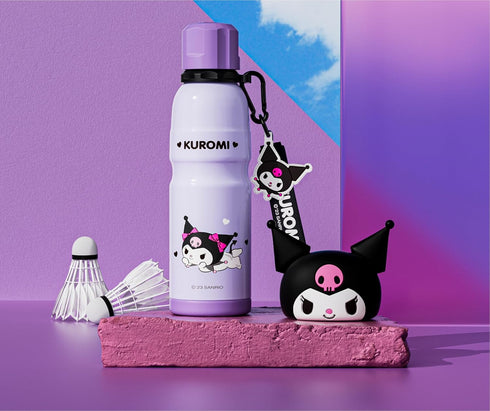 Kuromi Stainless Steel Insulated Water Bottle with Buckle and Strap, 600ml