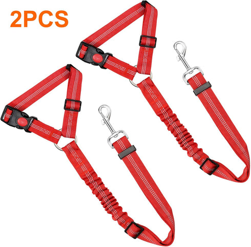 BWOGUE 2 Packs Dog Cat Safety Seat Belt Strap - Adjustable Nylon Fabric Restraints for Vehicle Seatbelts Harness