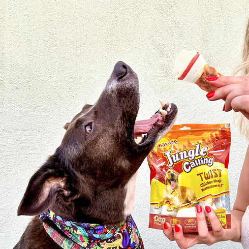 Jungle Calling Chicken Wrap Knotted Bones - 6.5" Pack of 4, Long Lasting Beefhide Treats for Large Dogs