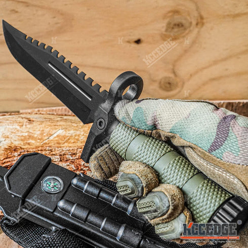 Tactical Hunting Knife 13.75" Fixed Blade - Survival Knife with Combat Blade, Camping Accessories, Survival Gear (Olive