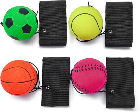 4/8/16 Pack 2.36 Inch Wrist Return Ball Wristband Balls Rubber Rebound Bouncy Sport Ball (Basketball, Baseball