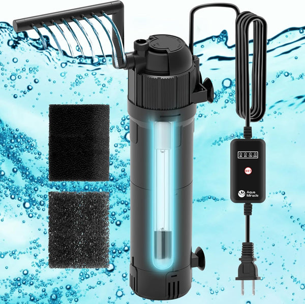 AquaMiracle Aquarium Filter for Green Water, U-V Fish Tank Pump with Timer, Dual Mode for 40-120 Gallon Tanks