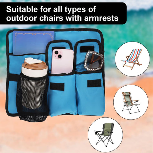 lasuroa 4 Beach Chair Cup Holder Attachment, Beach Chair Drink Bracket Pockets Phone Bag Adjustable Strap Hanging Cup